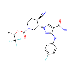 C[C@H](OC(=O)N1CC[C@@H](C#N)[C@H](n2cc(C(N)=O)c(Nc3ccc(F)cc3)n2)C1)C(F)(F)F ZINC000220686956