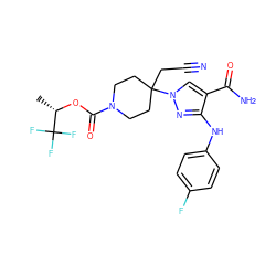 C[C@H](OC(=O)N1CCC(CC#N)(n2cc(C(N)=O)c(Nc3ccc(F)cc3)n2)CC1)C(F)(F)F ZINC000222085909