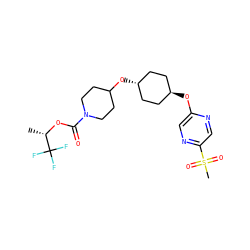 C[C@H](OC(=O)N1CCC(O[C@H]2CC[C@H](Oc3cnc(S(C)(=O)=O)cn3)CC2)CC1)C(F)(F)F ZINC000473097827