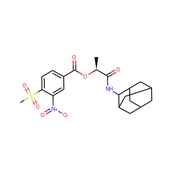 C[C@H](OC(=O)c1ccc(S(C)(=O)=O)c([N+](=O)[O-])c1)C(=O)NC1C2CC3CC(C2)CC1C3 ZINC000061943392