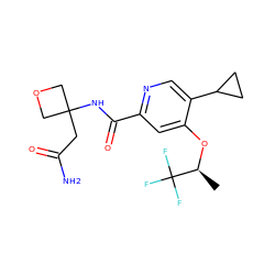 C[C@H](Oc1cc(C(=O)NC2(CC(N)=O)COC2)ncc1C1CC1)C(F)(F)F ZINC000149221207