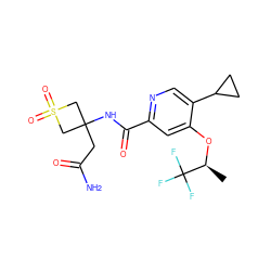 C[C@H](Oc1cc(C(=O)NC2(CC(N)=O)CS(=O)(=O)C2)ncc1C1CC1)C(F)(F)F ZINC000149254225