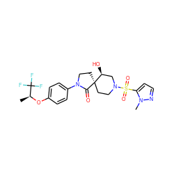 C[C@H](Oc1ccc(N2CC[C@]3(CCN(S(=O)(=O)c4ccnn4C)C[C@@H]3O)C2=O)cc1)C(F)(F)F ZINC000096167540