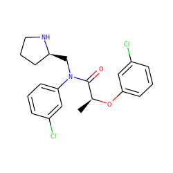 C[C@H](Oc1cccc(Cl)c1)C(=O)N(C[C@H]1CCCN1)c1cccc(Cl)c1 ZINC000040422925