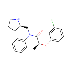 C[C@H](Oc1cccc(Cl)c1)C(=O)N(C[C@H]1CCCN1)c1ccccc1 ZINC000042923078