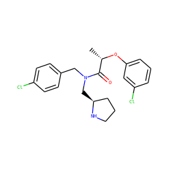 C[C@H](Oc1cccc(Cl)c1)C(=O)N(Cc1ccc(Cl)cc1)C[C@H]1CCCN1 ZINC000040939704