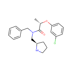 C[C@H](Oc1cccc(Cl)c1)C(=O)N(Cc1ccccc1)C[C@H]1CCCN1 ZINC000040950623