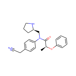 C[C@H](Oc1ccccc1)C(=O)N(C[C@H]1CCCN1)c1ccc(CC#N)cc1 ZINC000045495641