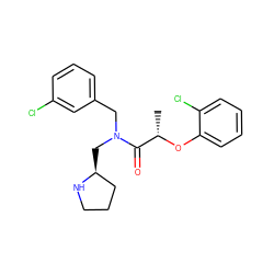 C[C@H](Oc1ccccc1Cl)C(=O)N(Cc1cccc(Cl)c1)C[C@H]1CCCN1 ZINC000045495589