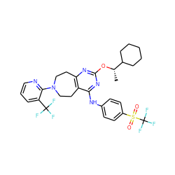 C[C@H](Oc1nc2c(c(Nc3ccc(S(=O)(=O)C(F)(F)F)cc3)n1)CCN(c1ncccc1C(F)(F)F)CC2)C1CCCCC1 ZINC000068087690