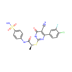 C[C@H](Sc1nc(-c2ccc(Cl)c(F)c2)c(C#N)c(=O)[nH]1)C(=O)Nc1ccc(S(N)(=O)=O)cc1 ZINC000096269983
