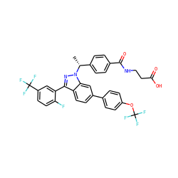 C[C@H](c1ccc(C(=O)NCCC(=O)O)cc1)n1nc(-c2cc(C(F)(F)F)ccc2F)c2ccc(-c3ccc(OC(F)(F)F)cc3)cc21 ZINC000473087008