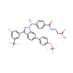 C[C@H](c1ccc(C(=O)NCCC(=O)O)cc1)n1nc(-c2cc(Cl)cc(C(F)(F)F)c2)c2ccc(-c3ccc(OC(F)(F)F)cc3)cc21 ZINC000473088023