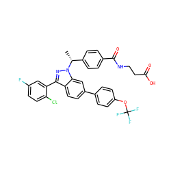 C[C@H](c1ccc(C(=O)NCCC(=O)O)cc1)n1nc(-c2cc(F)ccc2Cl)c2ccc(-c3ccc(OC(F)(F)F)cc3)cc21 ZINC000473086888