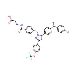 C[C@H](c1ccc(Cl)cc1)c1ccc(-c2cc(-c3ccc(OC(F)(F)F)cc3)nn2Cc2ccc(C(=O)NCCC(=O)O)cc2)cc1 ZINC000072123750