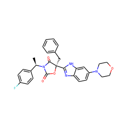 C[C@H](c1ccc(F)cc1)N1C(=O)O[C@](Cc2ccccc2)(c2nc3ccc(N4CCOCC4)cc3[nH]2)C1=O ZINC000205333430