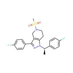 C[C@H](c1ccc(F)cc1)n1nc(-c2ccc(F)cc2)c2c1CCN(S(C)(=O)=O)C2 ZINC000204907904