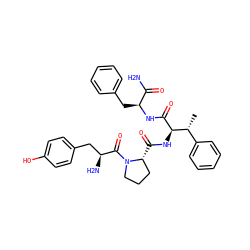 C[C@H](c1ccccc1)[C@@H](NC(=O)[C@@H]1CCCN1C(=O)[C@@H](N)Cc1ccc(O)cc1)C(=O)N[C@@H](Cc1ccccc1)C(N)=O ZINC000027859266