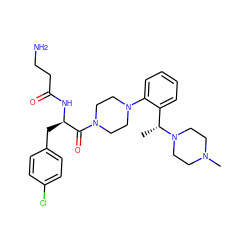 C[C@H](c1ccccc1N1CCN(C(=O)[C@@H](Cc2ccc(Cl)cc2)NC(=O)CCN)CC1)N1CCN(C)CC1 ZINC000028396694