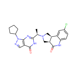 C[C@H](c1nc2c(cnn2C2CCCC2)c(=O)[nH]1)N1C[C@@H]2C(=O)Nc3ccc(Cl)cc3[C@@H]2C1 ZINC000116977771