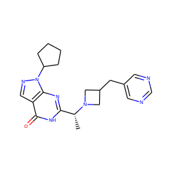 C[C@H](c1nc2c(cnn2C2CCCC2)c(=O)[nH]1)N1CC(Cc2cncnc2)C1 ZINC000116981976