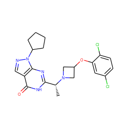 C[C@H](c1nc2c(cnn2C2CCCC2)c(=O)[nH]1)N1CC(Oc2cc(Cl)ccc2Cl)C1 ZINC000116975847