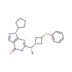 C[C@H](c1nc2c(cnn2C2CCCC2)c(=O)[nH]1)N1CC(Oc2ccccc2)C1 ZINC000072315711