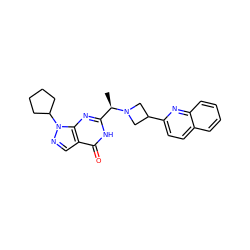 C[C@H](c1nc2c(cnn2C2CCCC2)c(=O)[nH]1)N1CC(c2ccc3ccccc3n2)C1 ZINC000116977977