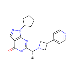 C[C@H](c1nc2c(cnn2C2CCCC2)c(=O)[nH]1)N1CC(c2ccncc2)C1 ZINC000116982042