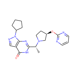 C[C@H](c1nc2c(cnn2C2CCCC2)c(=O)[nH]1)N1CC[C@@H](Oc2ncccn2)C1 ZINC001772634218