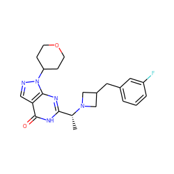 C[C@H](c1nc2c(cnn2C2CCOCC2)c(=O)[nH]1)N1CC(Cc2cccc(F)c2)C1 ZINC000116978632