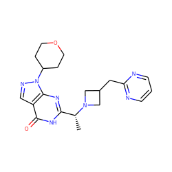 C[C@H](c1nc2c(cnn2C2CCOCC2)c(=O)[nH]1)N1CC(Cc2ncccn2)C1 ZINC000116981215