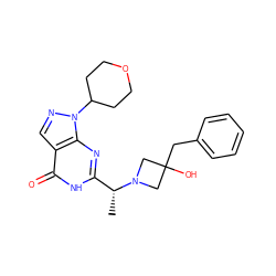 C[C@H](c1nc2c(cnn2C2CCOCC2)c(=O)[nH]1)N1CC(O)(Cc2ccccc2)C1 ZINC001772640168