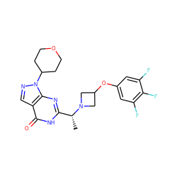 C[C@H](c1nc2c(cnn2C2CCOCC2)c(=O)[nH]1)N1CC(Oc2cc(F)c(F)c(F)c2)C1 ZINC001772588958