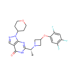 C[C@H](c1nc2c(cnn2C2CCOCC2)c(=O)[nH]1)N1CC(Oc2cc(F)c(F)cc2F)C1 ZINC001772604617