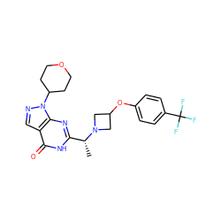 C[C@H](c1nc2c(cnn2C2CCOCC2)c(=O)[nH]1)N1CC(Oc2ccc(C(F)(F)F)cc2)C1 ZINC001772613809