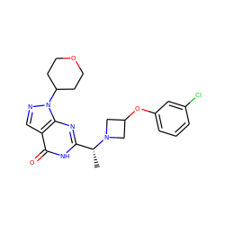 C[C@H](c1nc2c(cnn2C2CCOCC2)c(=O)[nH]1)N1CC(Oc2cccc(Cl)c2)C1 ZINC001772615290