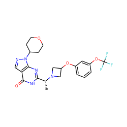 C[C@H](c1nc2c(cnn2C2CCOCC2)c(=O)[nH]1)N1CC(Oc2cccc(OC(F)(F)F)c2)C1 ZINC001772616794