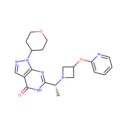 C[C@H](c1nc2c(cnn2C2CCOCC2)c(=O)[nH]1)N1CC(Oc2ccccn2)C1 ZINC001772636663