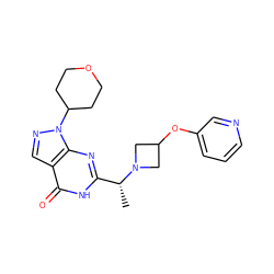 C[C@H](c1nc2c(cnn2C2CCOCC2)c(=O)[nH]1)N1CC(Oc2cccnc2)C1 ZINC001772617619