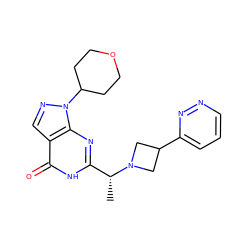 C[C@H](c1nc2c(cnn2C2CCOCC2)c(=O)[nH]1)N1CC(c2cccnn2)C1 ZINC000116975876