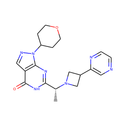 C[C@H](c1nc2c(cnn2C2CCOCC2)c(=O)[nH]1)N1CC(c2cnccn2)C1 ZINC001772622223