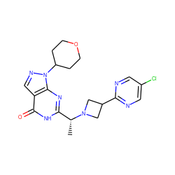 C[C@H](c1nc2c(cnn2C2CCOCC2)c(=O)[nH]1)N1CC(c2ncc(Cl)cn2)C1 ZINC000116978470