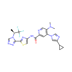 C[C@H](n1cnnc1-c1nc(NC(=O)c2cc(-n3cnc(C4CC4)c3)c(N(C)C)cn2)cs1)C(F)(F)F ZINC000209574460