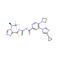 C[C@H](n1cnnc1-c1nc(NC(=O)c2cc(-n3cnc(C4CC4)c3)c(N3CCC3)cn2)cs1)C(F)(F)F ZINC000219005005