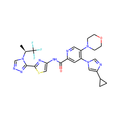 C[C@H](n1cnnc1-c1nc(NC(=O)c2cc(-n3cnc(C4CC4)c3)c(N3CCOCC3)cn2)cs1)C(F)(F)F ZINC000209574416