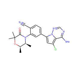 C[C@H]1[C@@H](C)OC(C)(C)C(=O)N1c1cc(-c2cc(Cl)c3c(N)ncnn23)ccc1C#N ZINC001772626568