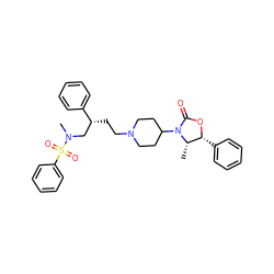 C[C@H]1[C@@H](c2ccccc2)OC(=O)N1C1CCN(CC[C@H](CN(C)S(=O)(=O)c2ccccc2)c2ccccc2)CC1 ZINC000028129336