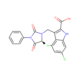 C[C@H]1C(=O)N(c2ccccc2)C(=O)N1Cc1c(C(=O)O)[nH]c2cc(Cl)cc(Cl)c12 ZINC000013492844