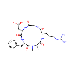 C[C@H]1C(=O)N[C@@H](CCCN=C(N)N)C(=O)NCC(=O)N[C@@H](CC(=O)O)C(=O)N[C@H](Cc2ccccc2)C(=O)N1C ZINC000096904353